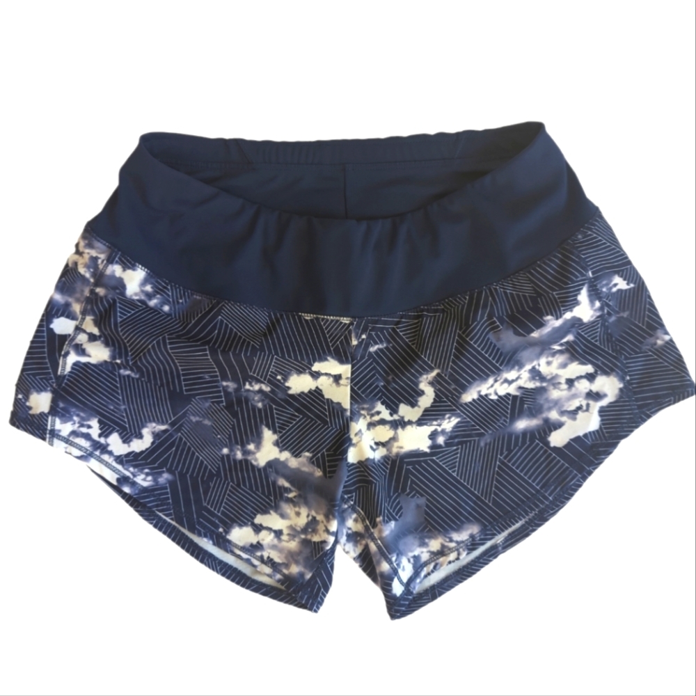 Oiselle running shorts, athletic, cloud roga, navy blue, size two